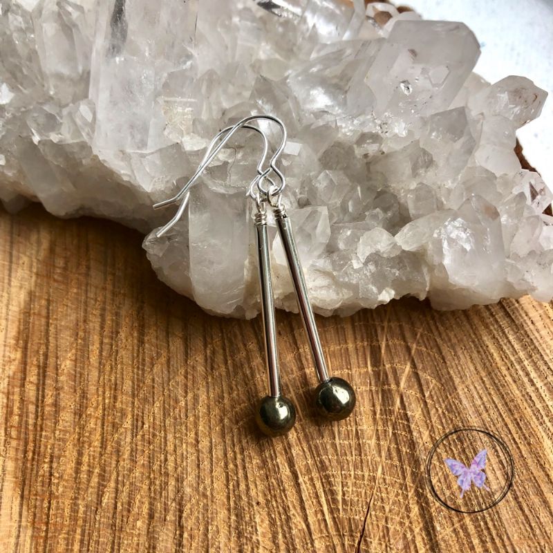 Pyrite Silver Tube Earrings